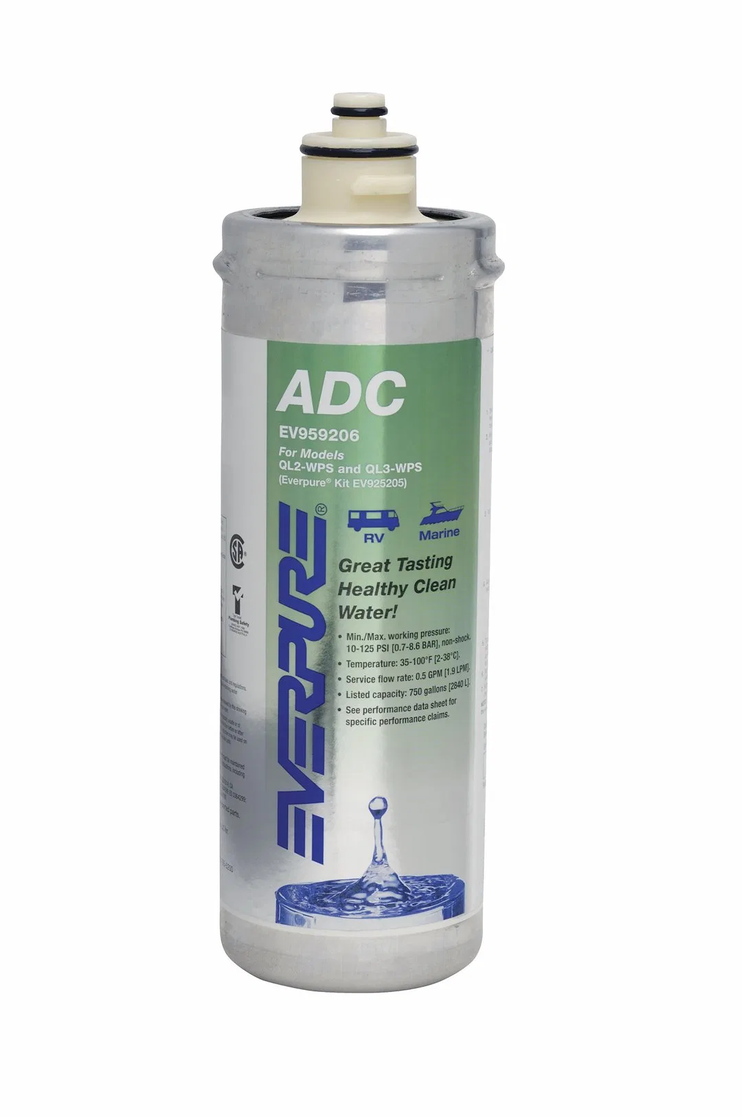 EV959206 – SHURFLO Fresh Water Filter Cartridge, For QL2/QL3 Everpure Water Treatment Systems Micro-Pure ® Plated Wit...
